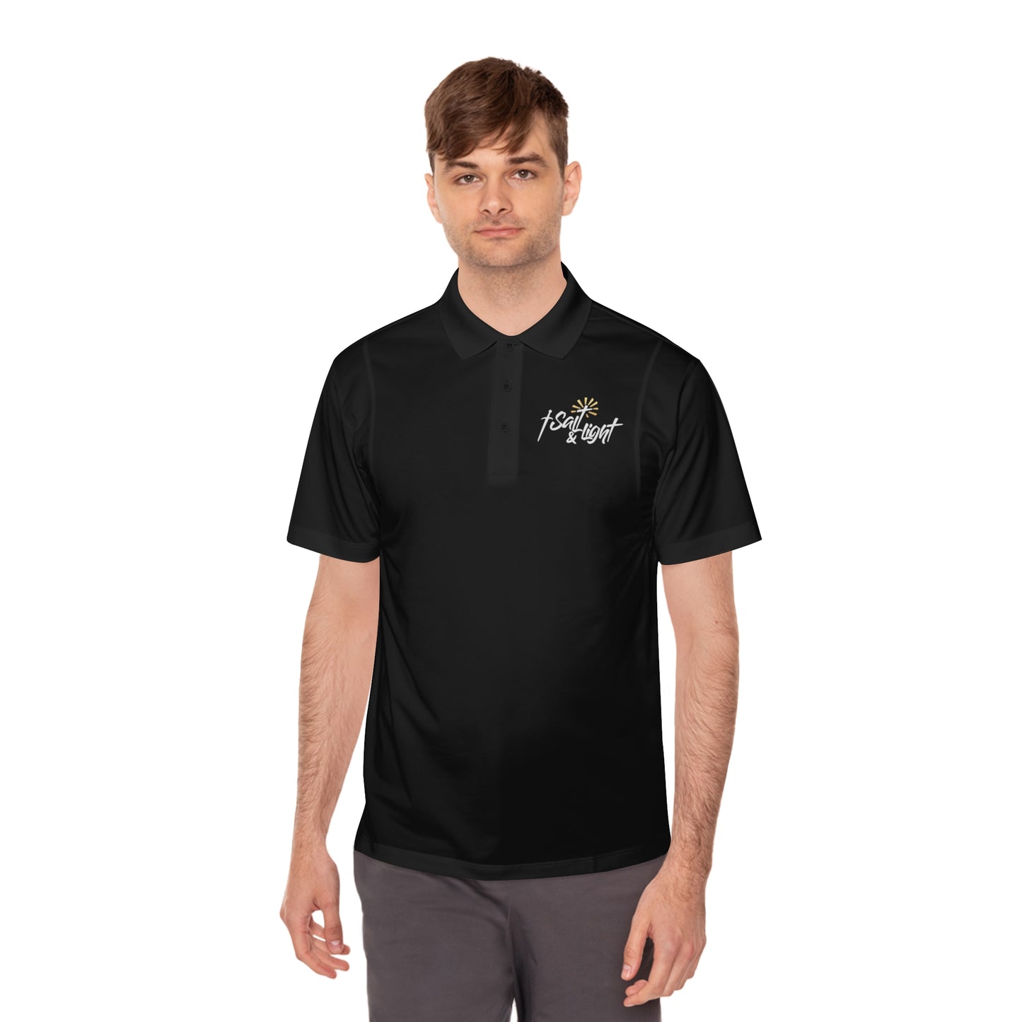 Men's Sport Polo Shirt - Small Sun & Wave Embroidered Performance Polo