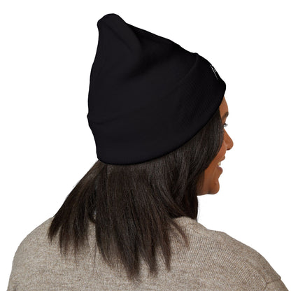 Embroidered "Fear & Light" Cuffed Beanie — Cozy Black Knit Hat