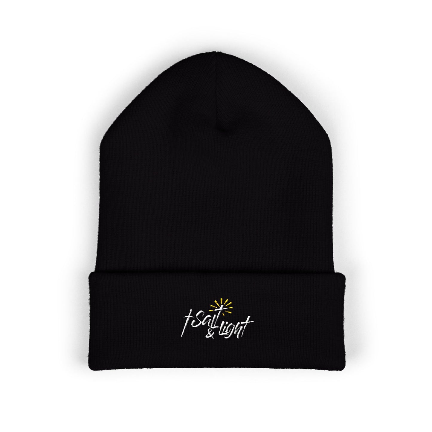 Embroidered "Fear & Light" Cuffed Beanie — Cozy Black Knit Hat
