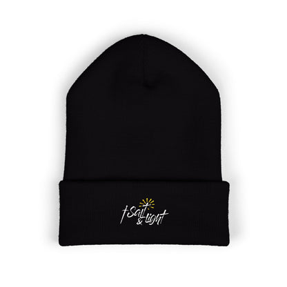 Embroidered "Fear & Light" Cuffed Beanie — Cozy Black Knit Hat